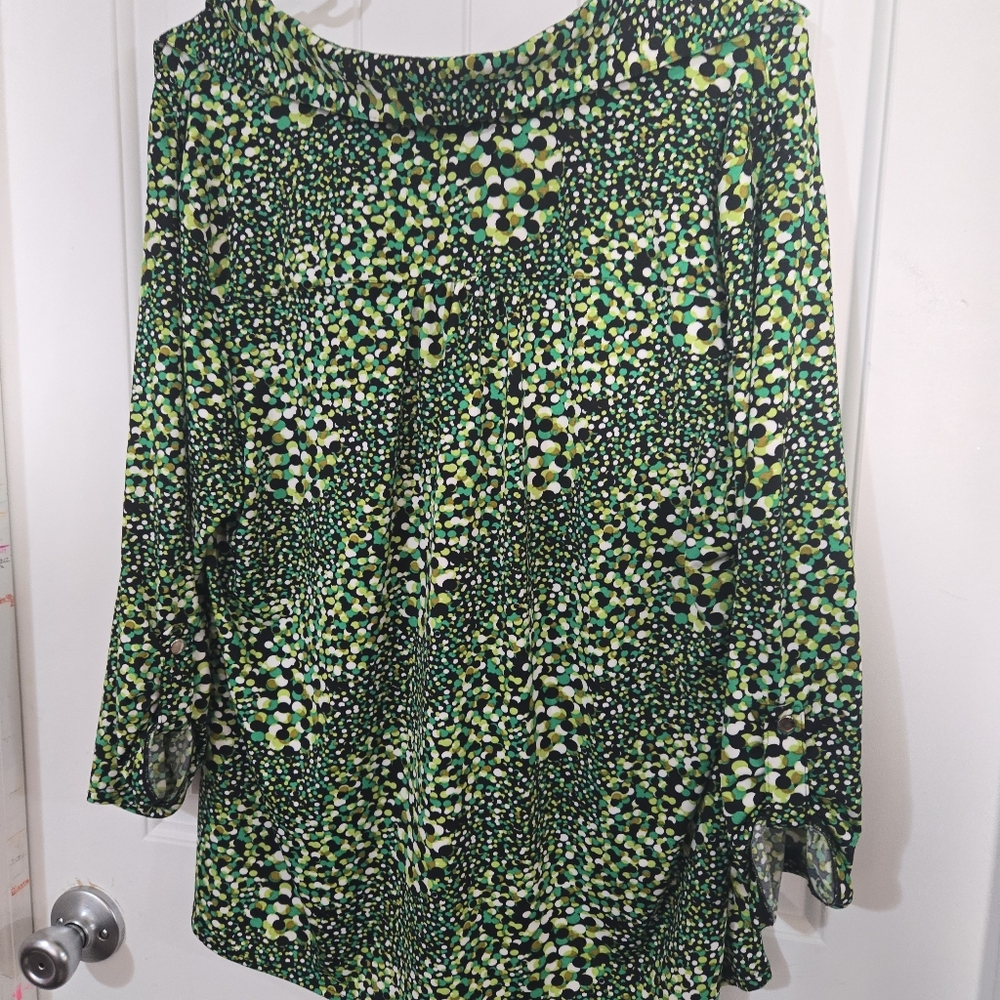 🌿 Notations Green Abstract Print Button Front Bl… - image 5